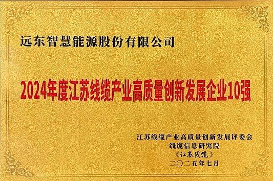 2024年度江蘇線纜產(chǎn)業(yè)高質(zhì)量創(chuàng)新發(fā)展企業(yè)10強